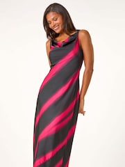 Roman Stripe Print Satin Twist Strap Midi Dress - Image 5 of 6