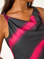 Roman Stripe Print Satin Twist Strap Midi Dress - Image 6 of 6
