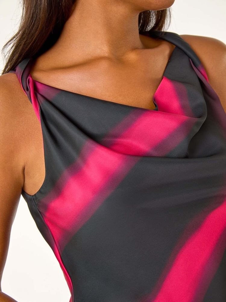 Roman Stripe Print Satin Twist Strap Midi Dress - Image 6 of 6