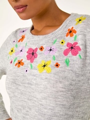 Roman Grey Floral Embroidered Crew Neck Sweater - Image 5 of 5