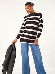 Roman Black Striped Knitted Tunic Jumper - Image 1 of 5