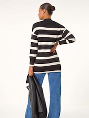 Roman Black Striped Knitted Tunic Jumper - Image 3 of 5
