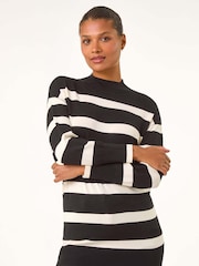 Roman Black Striped Knitted Tunic Jumper - Image 4 of 5