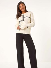 Roman White Crew Neck Blanket Cable Knit Jumper - Image 2 of 5