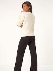 Roman White Crew Neck Blanket Cable Knit Jumper - Image 3 of 5