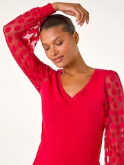 Roman Red Polka Dot V-Neck Sleeve Knit Jumper - Image 1 of 5