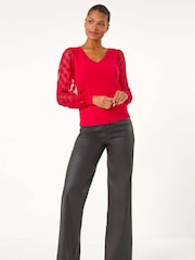 Roman Red Polka Dot V-Neck Sleeve Knit Jumper - Image 2 of 5
