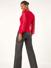 Roman Red Polka Dot V-Neck Sleeve Knit Jumper - Image 3 of 5