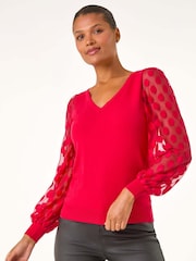 Roman Red Polka Dot V-Neck Sleeve Knit Jumper - Image 4 of 5