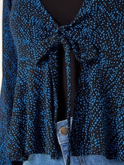 Roman Blue Abstract Print Tie Front Frill Cardigan - Image 6 of 6