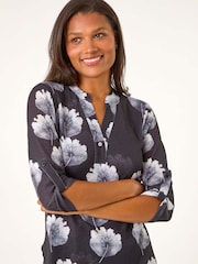 Roman Black Floral Print Layered Tunic - Image 1 of 5