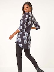 Roman Black Floral Print Layered Tunic - Image 3 of 5