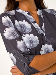 Roman Black Floral Print Layered Tunic - Image 5 of 5