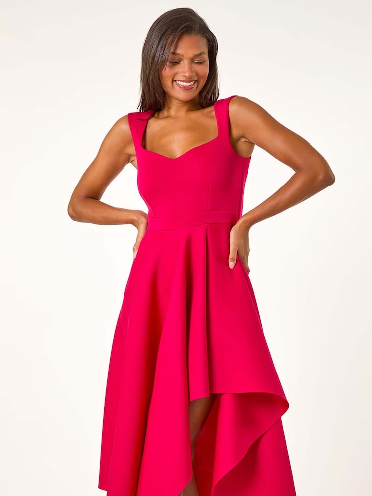 Roman Pink Asymmetric Flared Hem Midi Dress - Image 2 of 5 Roman Pink Asymmetric Flared Hem Midi Dress - Image 2 of 5