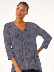 Roman Blue Pleat Front Dot Print Top - Image 1 of 5