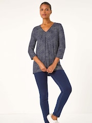 Roman Blue Pleat Front Dot Print Top - Image 2 of 5