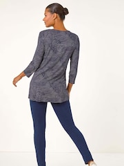 Roman Blue Pleat Front Dot Print Top - Image 3 of 5