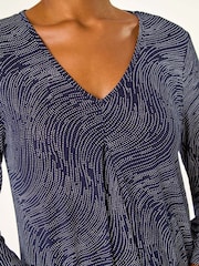 Roman Blue Pleat Front Dot Print Top - Image 5 of 5