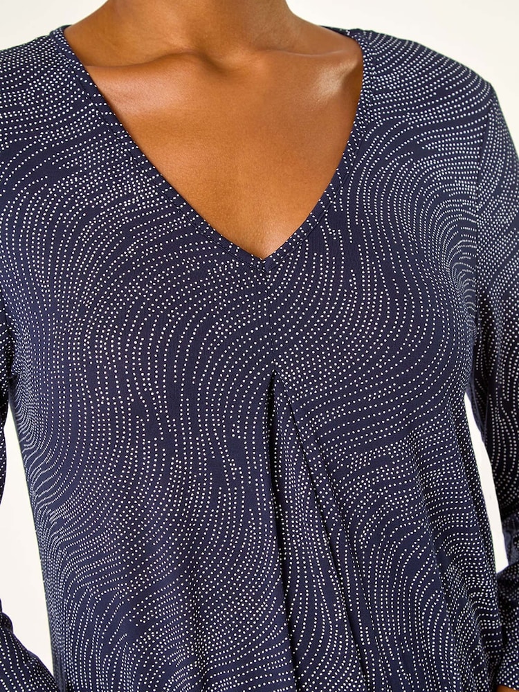 Roman Blue Pleat Front Dot Print Top - Image 5 of 5