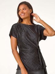 Roman Black Textured Side Tie Top - Image 1 of 5