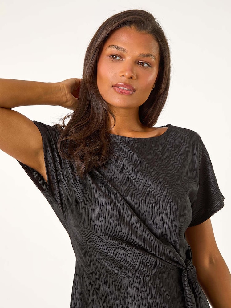 Roman Black Textured Side Tie Top - Image 2 of 5