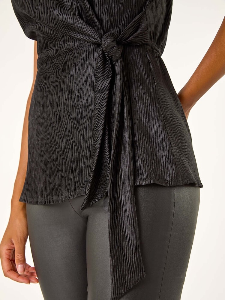 Roman Black Textured Side Tie Top - Image 5 of 5