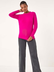 Roman Pink Plain Soft Crew Neck Jumper - Image 1 of 5