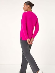 Roman Pink Plain Soft Crew Neck Jumper - Image 3 of 5