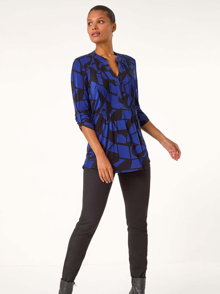 Roman Black Geometric Print Pintuck Shirt - Image 1 of 5