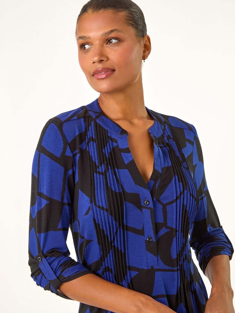 Roman Black Geometric Print Pintuck Shirt - Image 2 of 5