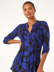 Roman Black Geometric Print Pintuck Shirt - Image 4 of 5