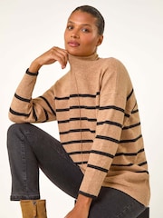 Roman Brown Relaxed Stripe Soft Knit Jumper - Image 1 of 6