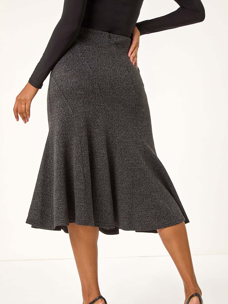 Roman Grey Flared Textured Midi Stretch Skirt - Image 3 of 5