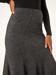 Roman Grey Flared Textured Midi Stretch Skirt - Image 5 of 5