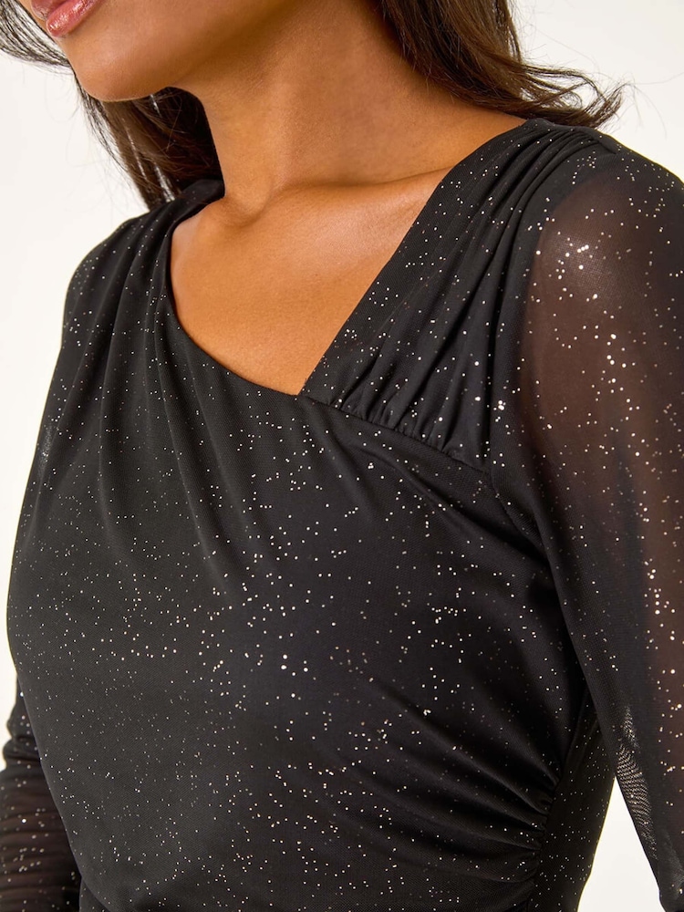 Roman Asymmetric Neck Sparkle Mesh Stretch Top - Imagen 4 de 4 Roman Asymmetric Neck Sparkle Mesh Stretch Top - Imagen 4 de 4