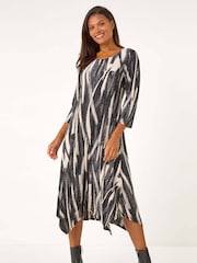 Roman Grey Ribbon Print Hanky Hem Midi Dress - Image 1 of 4