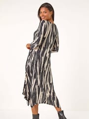 Roman Grey Ribbon Print Hanky Hem Midi Dress - Image 2 of 4