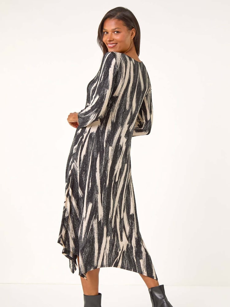 Roman Grey Ribbon Print Hanky Hem Midi Dress - Image 2 of 4