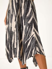 Roman Grey Ribbon Print Hanky Hem Midi Dress - Image 4 of 4