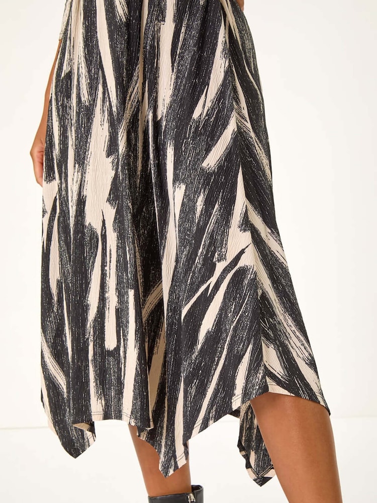 Roman Grey Ribbon Print Hanky Hem Midi Dress - Image 4 of 4