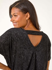 Roman Black Textured Velvet V-Neck Banded Hem Top - Image 4 of 5