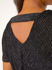 Roman Black Textured Velvet V-Neck Banded Hem Top - Image 5 of 5
