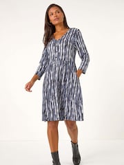 Roman Black Tie Dye Button Detail V-Neck Dress - Image 1 of 5