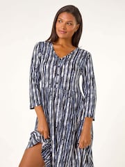 Roman Black Tie Dye Button Detail V-Neck Dress - Image 2 of 5