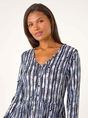 Roman Black Tie Dye Button Detail V-Neck Dress - Image 4 of 5