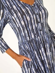 Roman Black Tie Dye Button Detail V-Neck Dress - Image 5 of 5