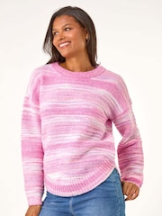 Roman Pink Spacedye Curved Hem Jumper - Image 1 of 5