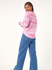 Roman Pink Spacedye Curved Hem Jumper - Image 2 of 5