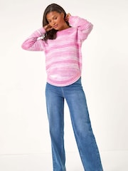 Roman Pink Spacedye Curved Hem Jumper - Image 3 of 5