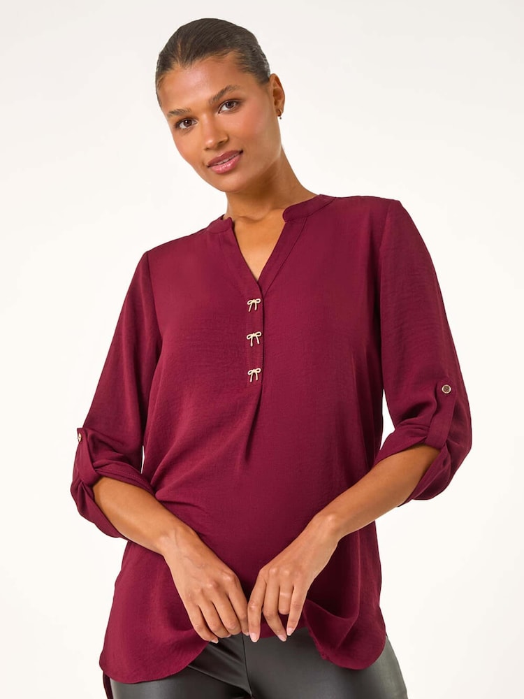 Roman Red Longline Bow Button Top - Image 1 of 5